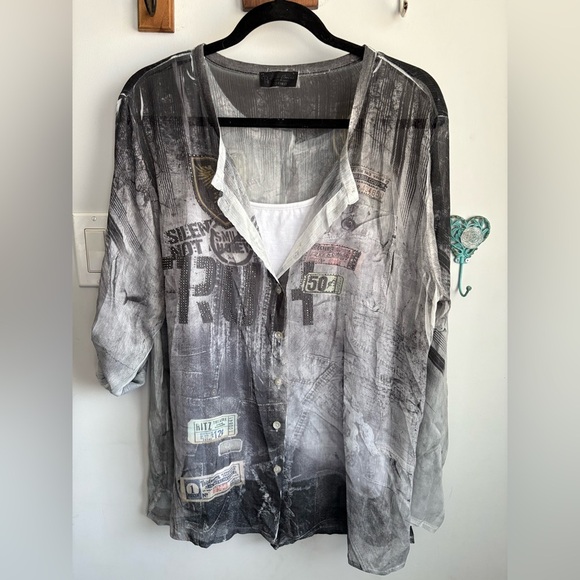 Bella Amore Sheer Graphic Button-Up Shirt - Picture 1 of 3